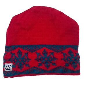 Murray Merkley Vintage Pure Virgin Wool Beanie Red Blue Snowflake Made in Canada